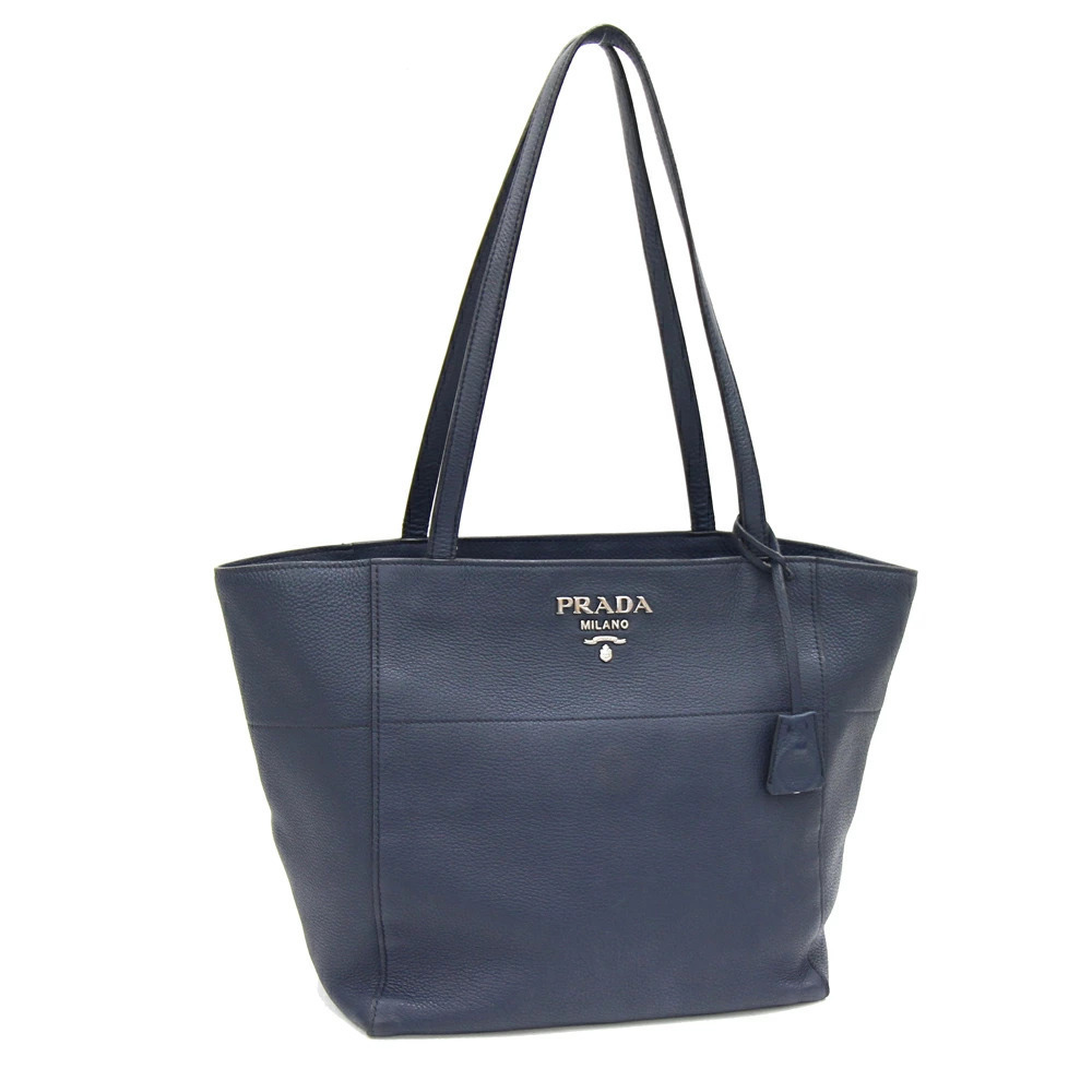 Prada Tote Bag Navy Blue Leather Shoulder